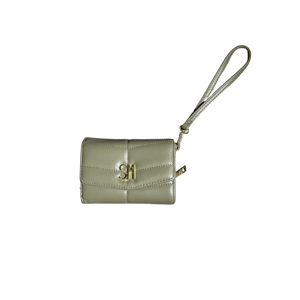 Steve Madden Sage Green Quilted Trifold Wristlet Wallet Gold SM Logo Hardware